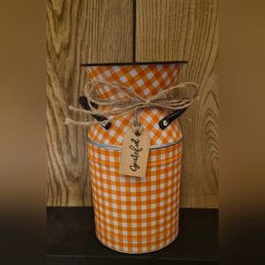 Orange Gingham Decorative Milk Can